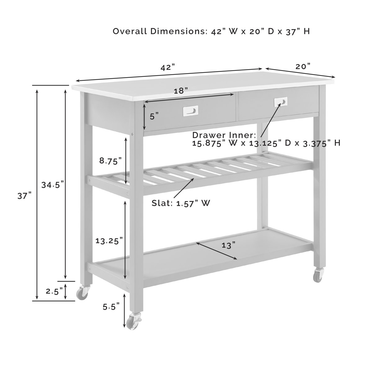 Mercury Row® Ansell 42'' Wide Rolling Kitchen Island with Stainless